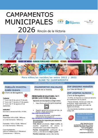El Ayuntamiento de Rincón de la Victoria abrirá del 5 al 8 de junio el plazo de preinscripción para los Campamentos de Verano 2026