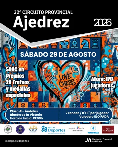 Rincón de la Victoria acogerá una nueva cita del Circuito Provincial de Ajedrez con récord de premios y capacidad para 170 participantes